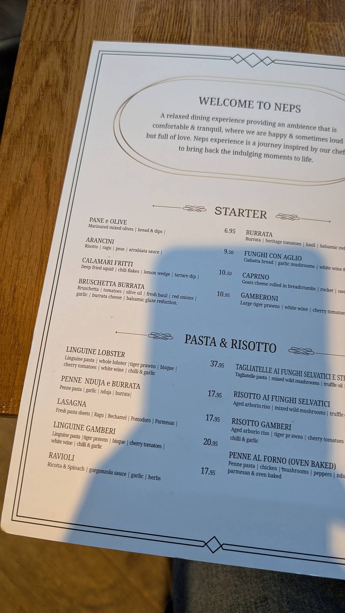 Neps Italian Restaurant меню