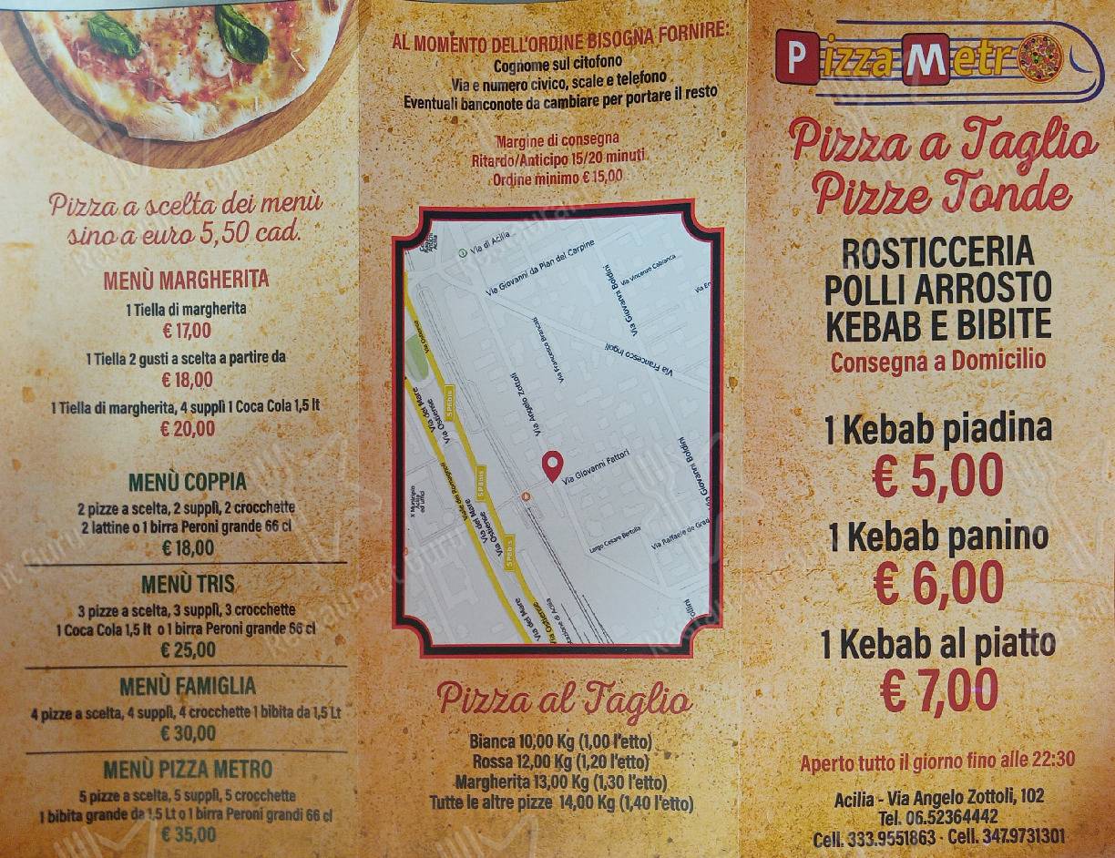 Меню ресторана Pizza Metro