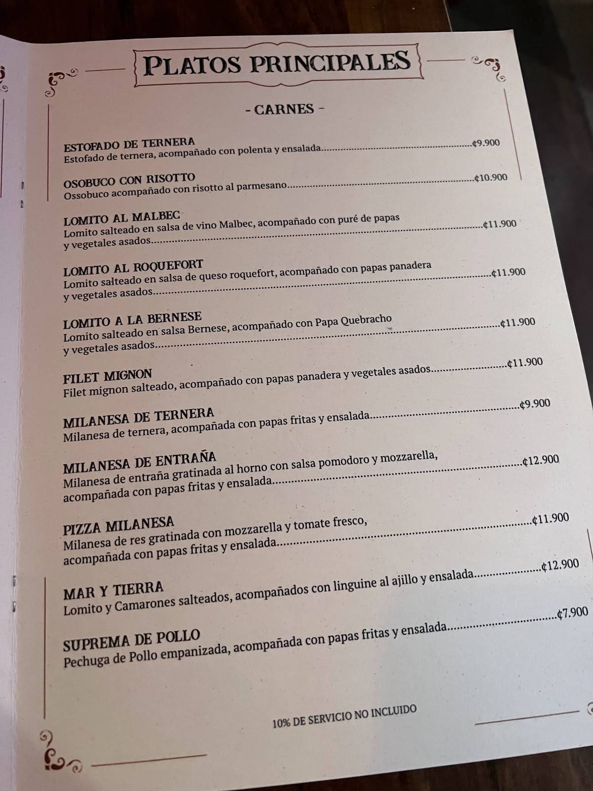 Quebracho меню