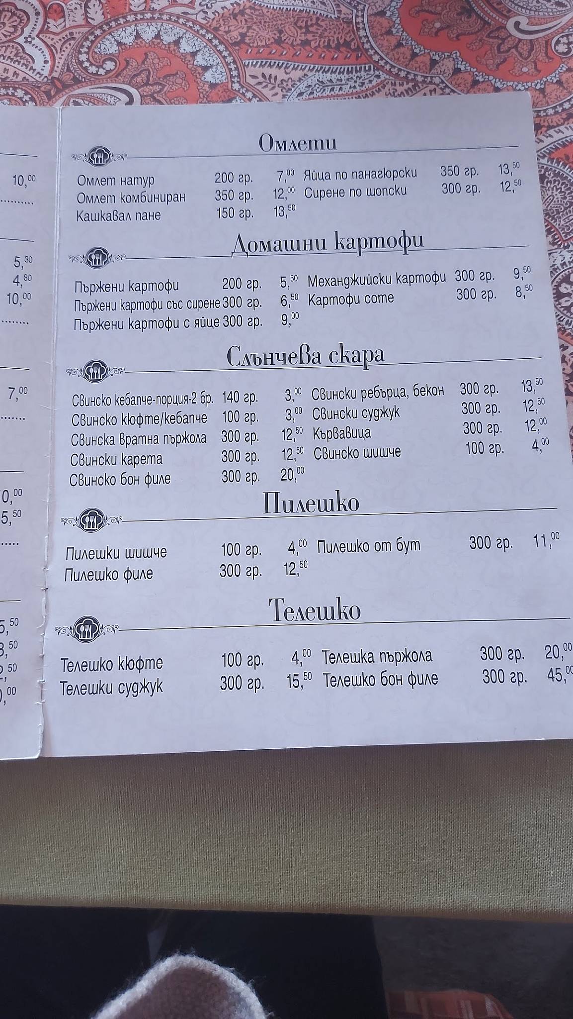 Restaurant Razlog Sunny Tavern меню