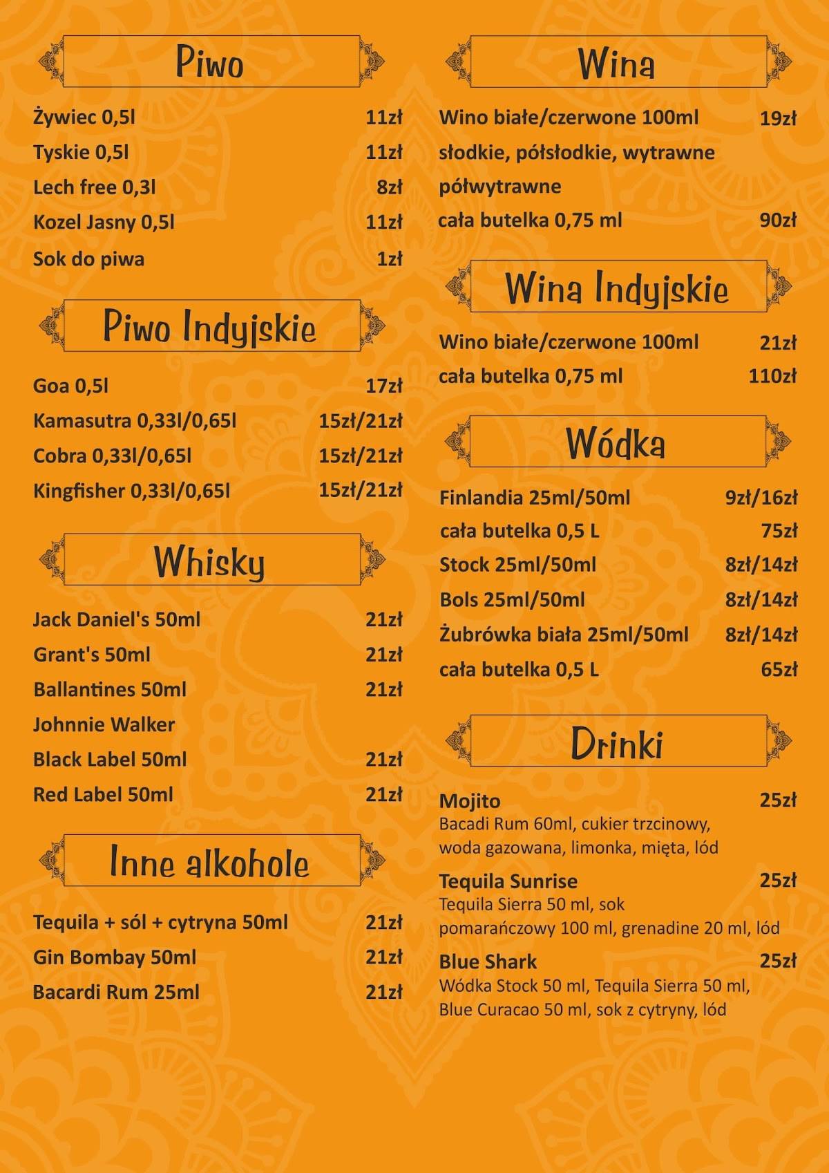 Restauracja Indyjska Rani Rzeszów меню