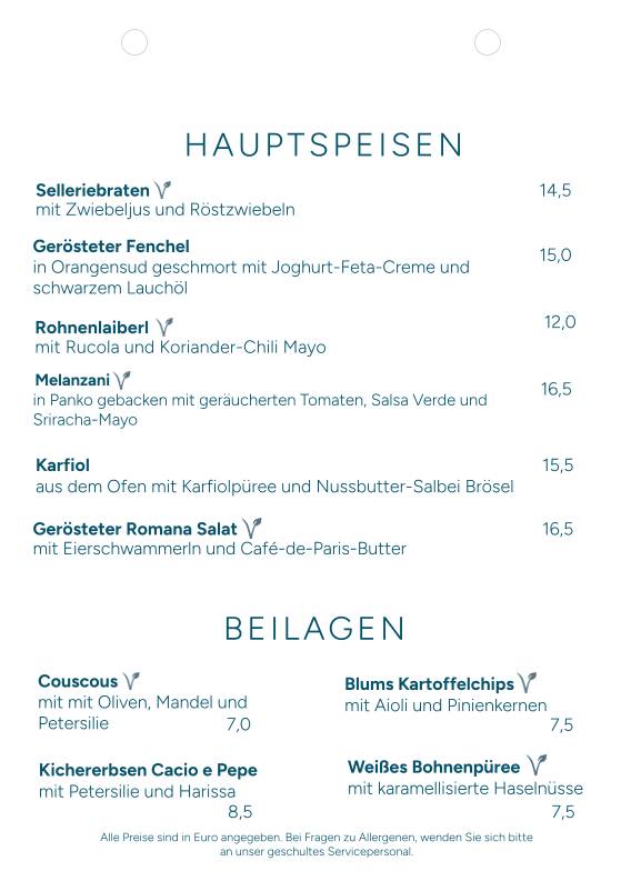 Restaurant Blum меню