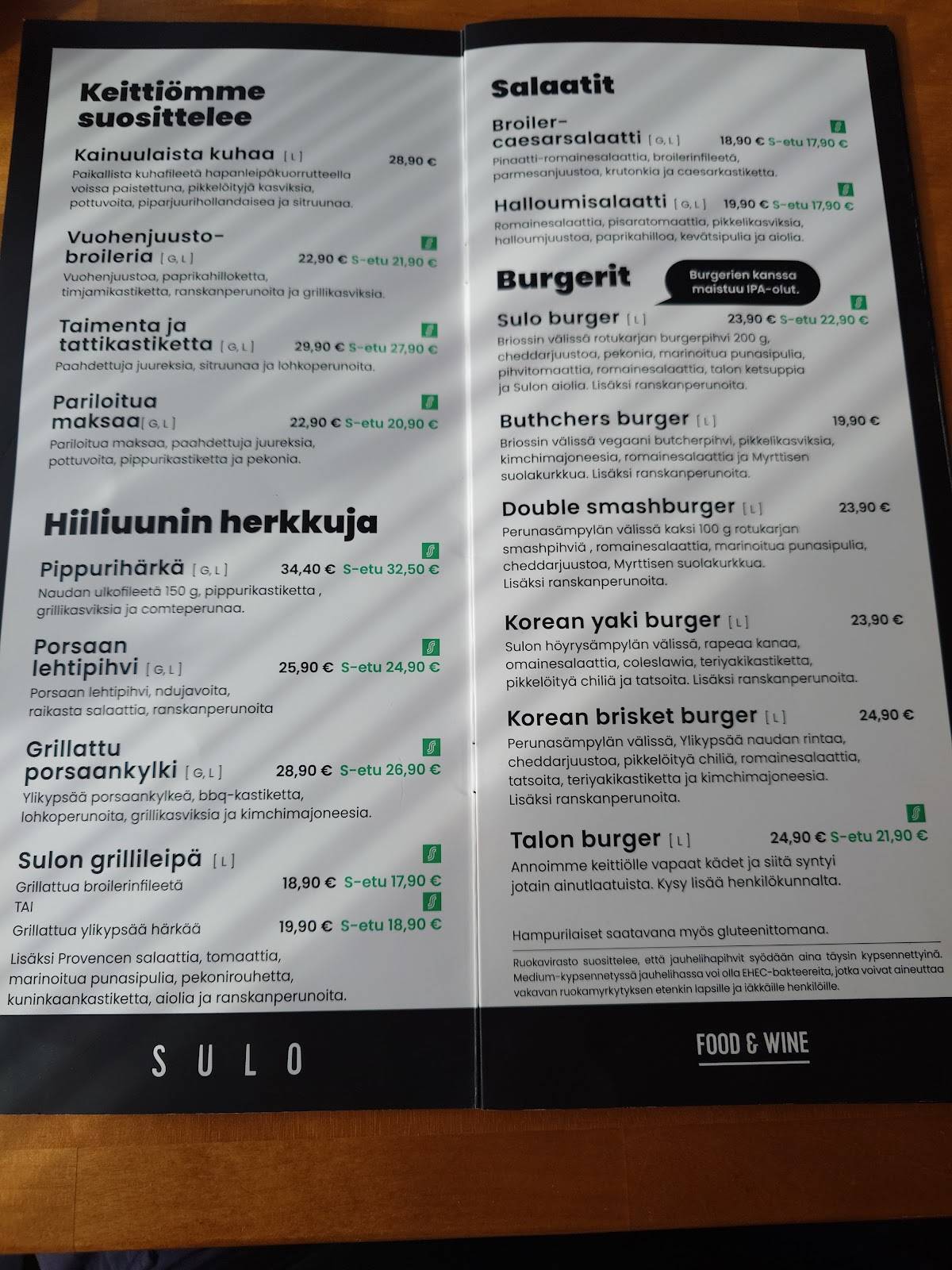 Restaurant Sulo меню