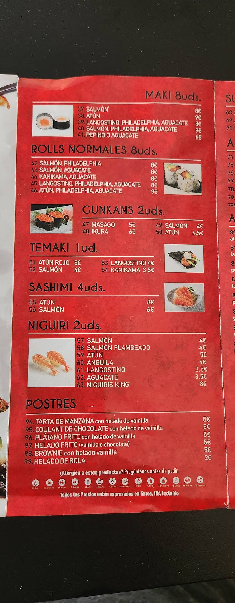 Restaurante Azuma меню