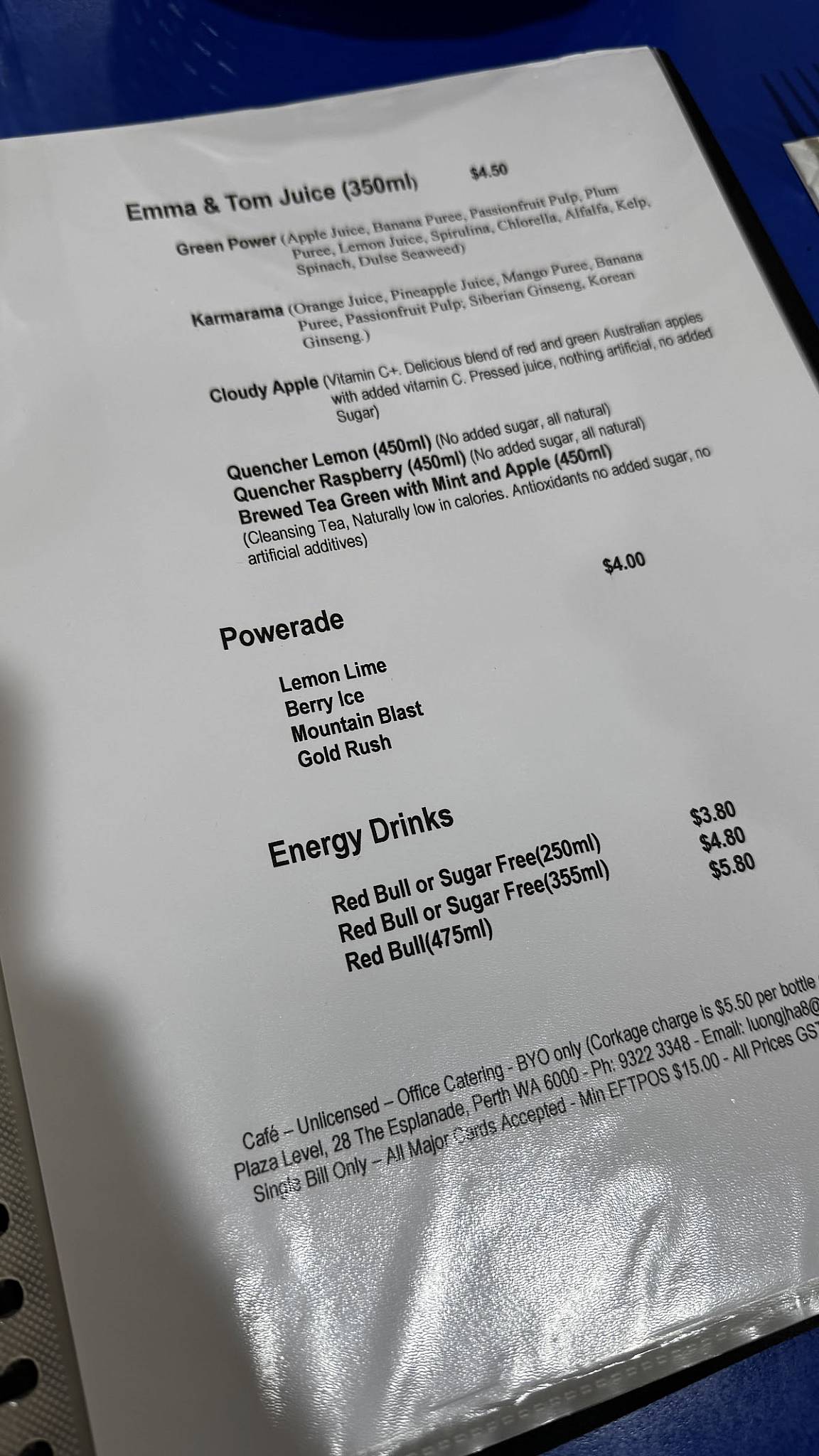 Reveleys Cafe меню