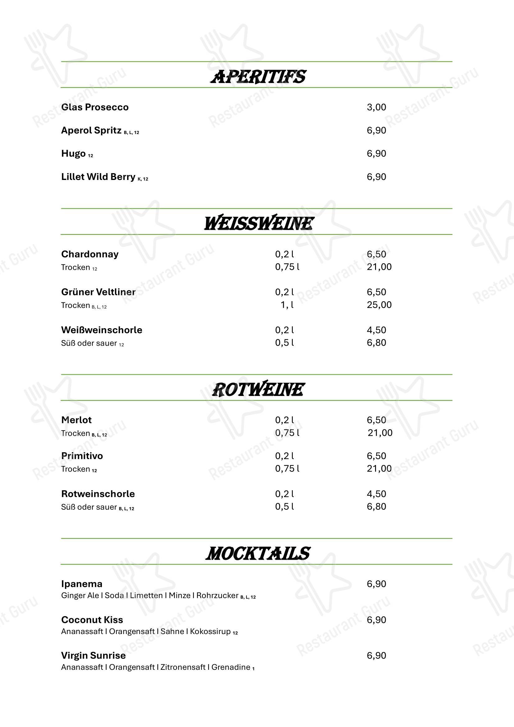 Меню напитков ресторана Restaurant Roots в Гильхинге