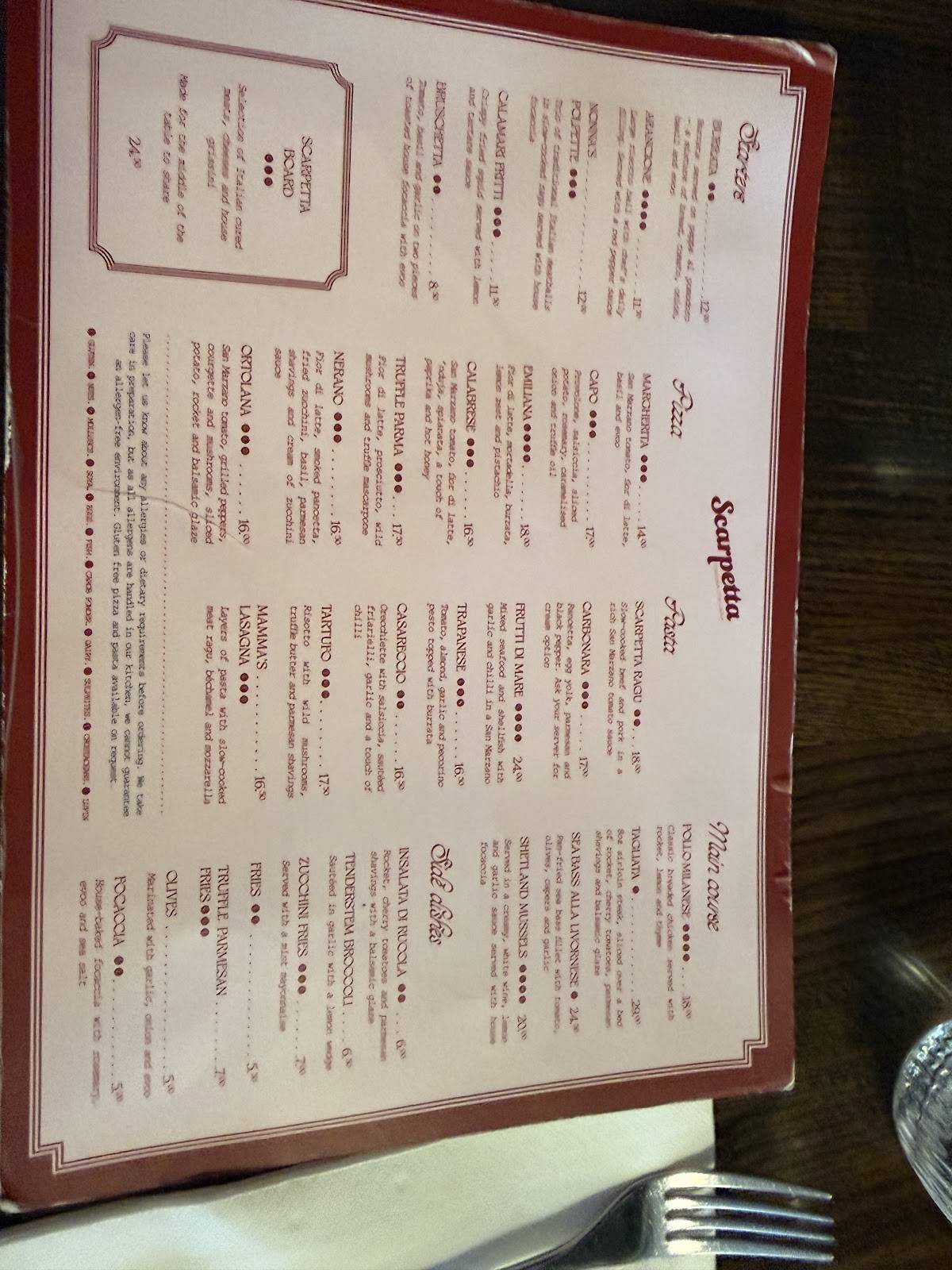Scarpetta Edinburgh меню