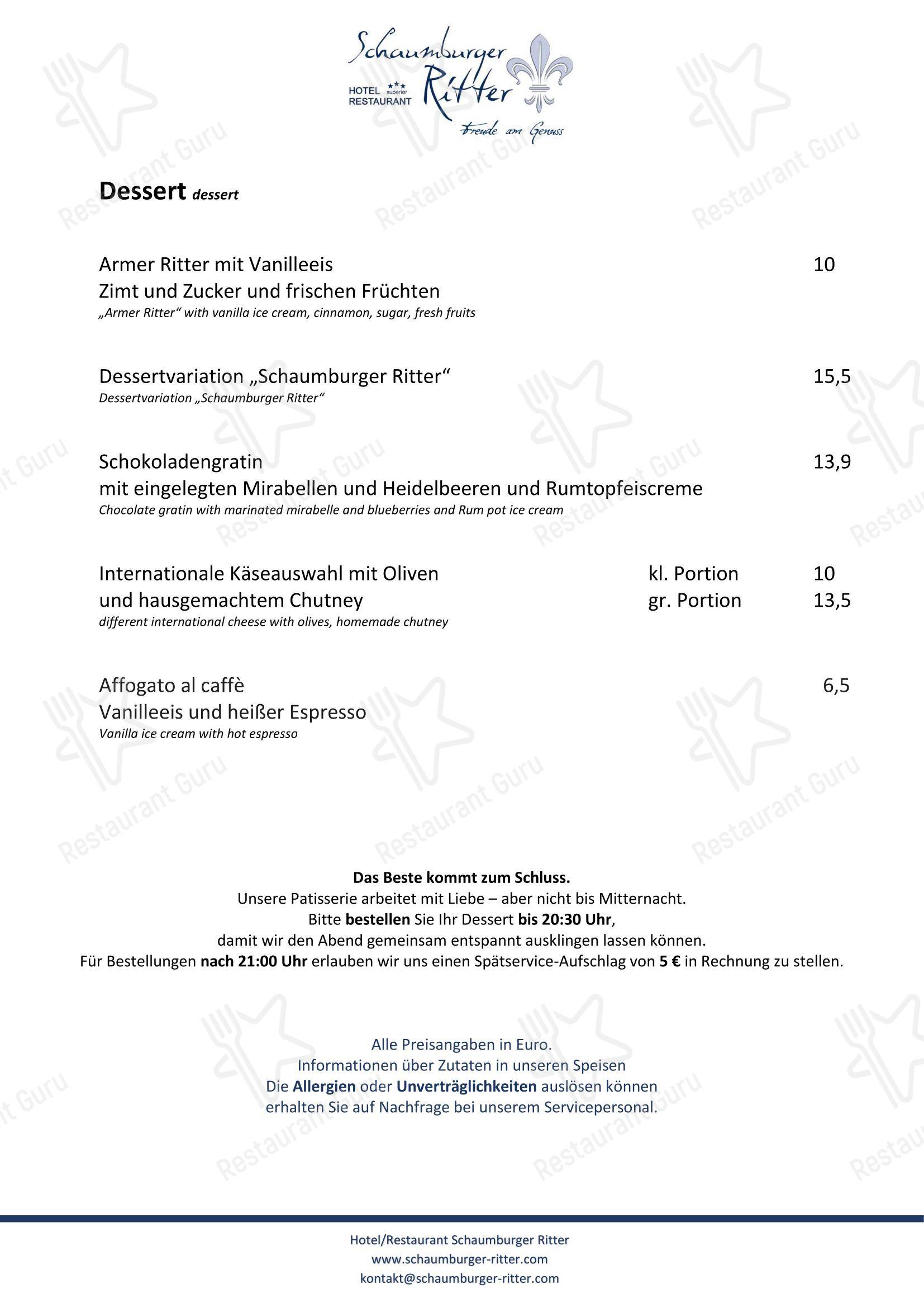 Wine Menu ресторана Restaurant Schaumburger Ritter в Ринтельне