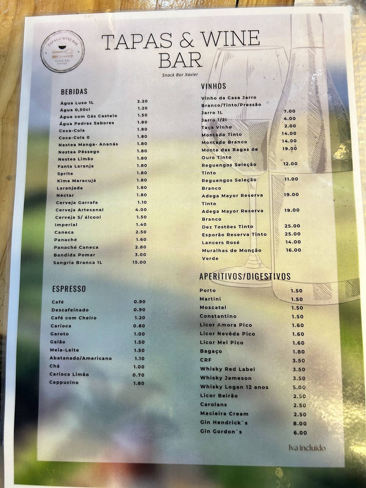 Snack Bar Xavier меню