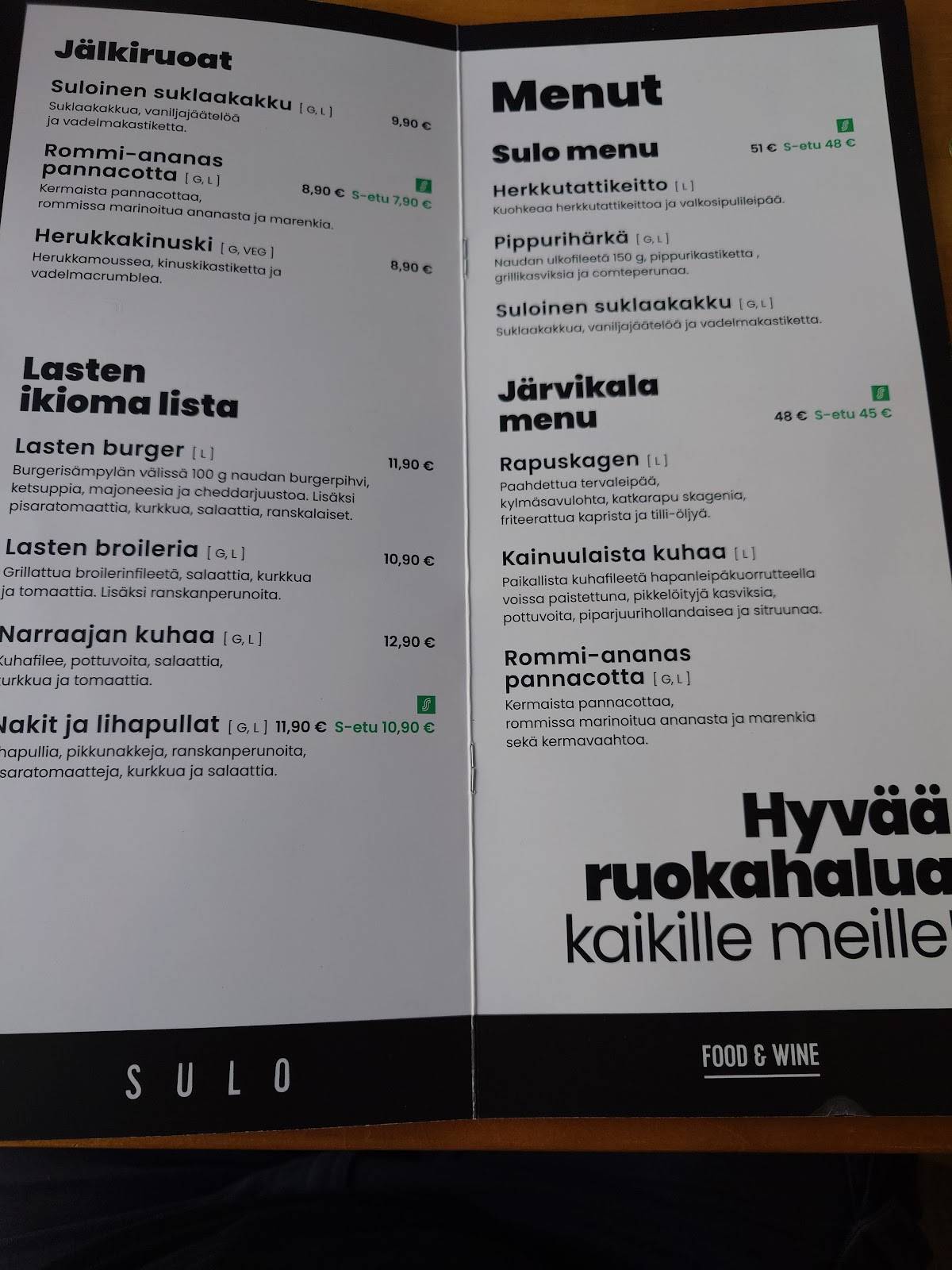 Restaurant Sulo меню