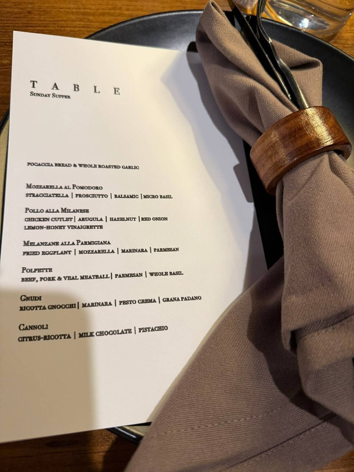 TABLE меню