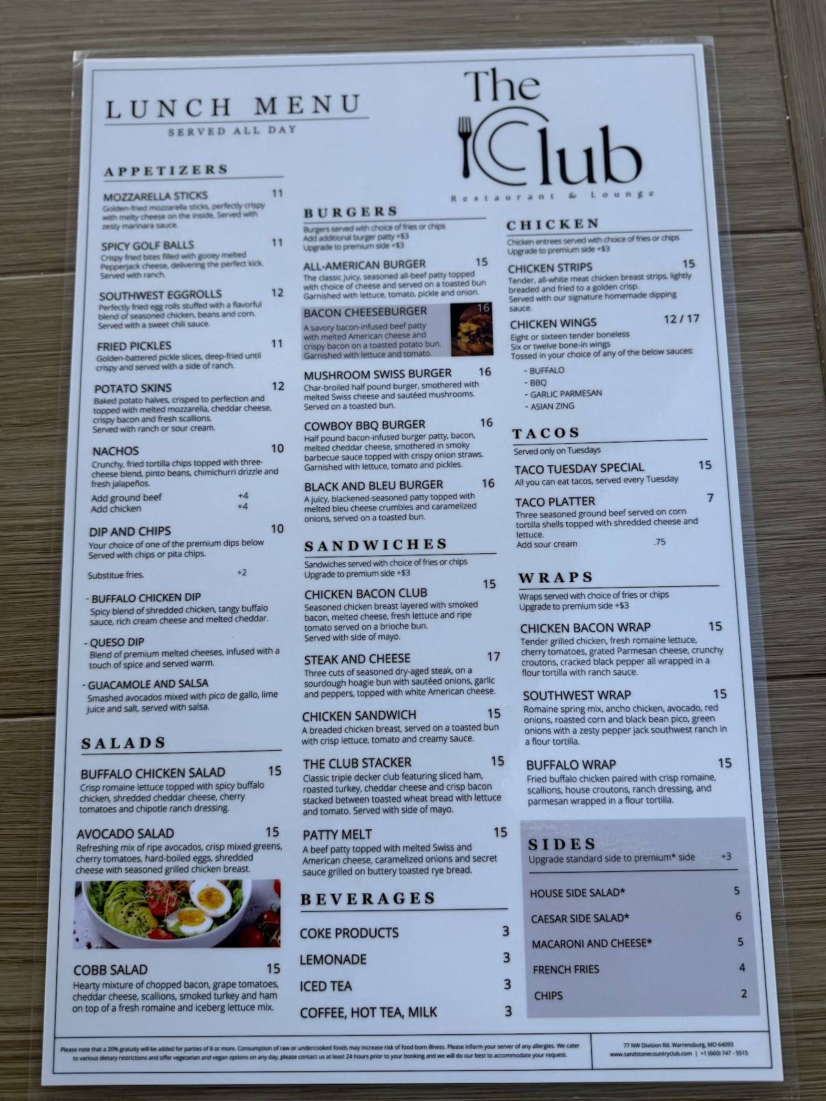 The Club меню