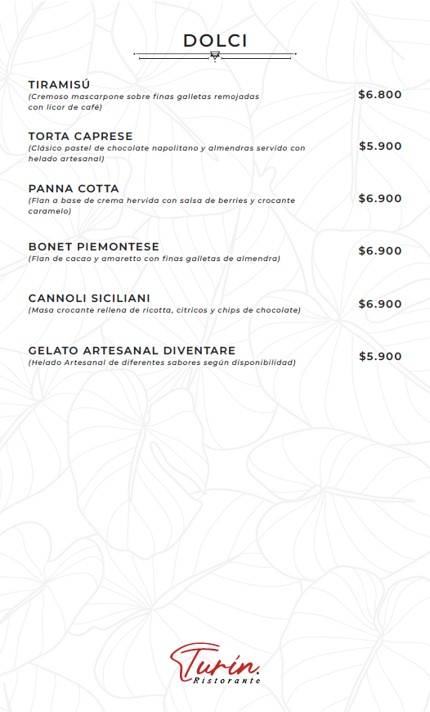 Turin Ristorante меню