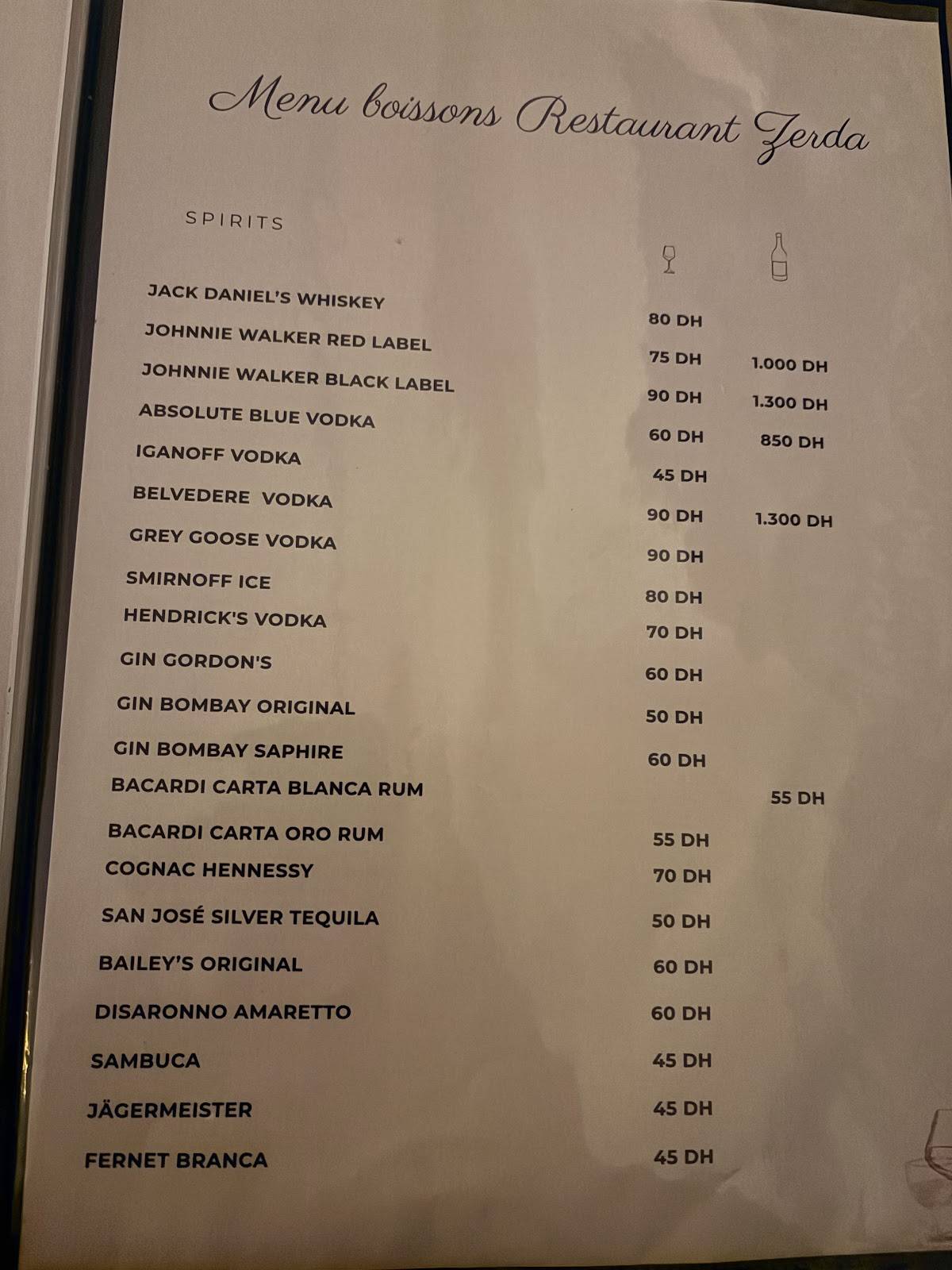 Restaurant Zerda меню