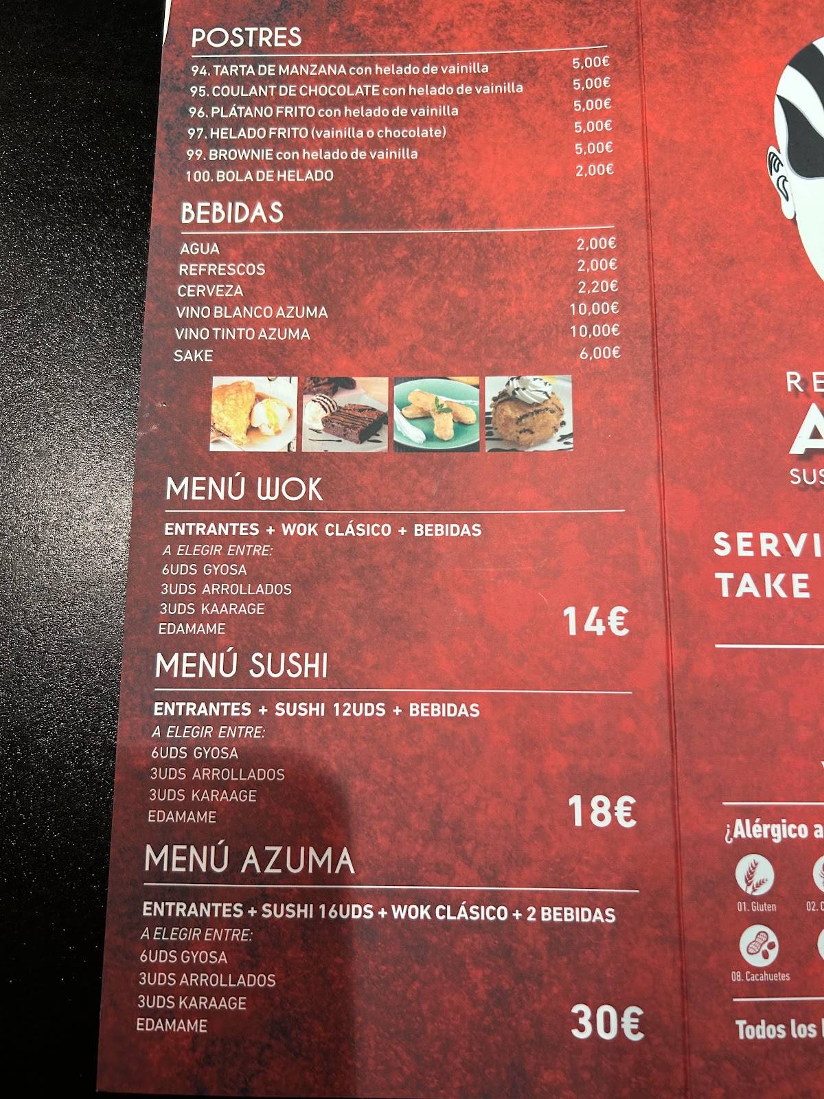 Restaurante Azuma меню