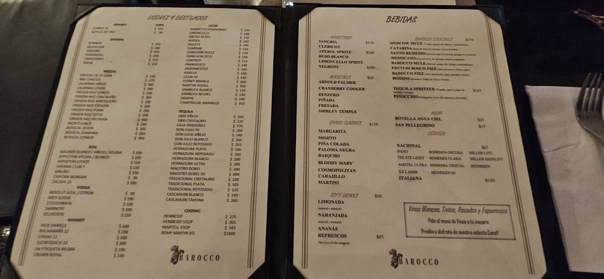 Restaurante Barocco - Durango меню