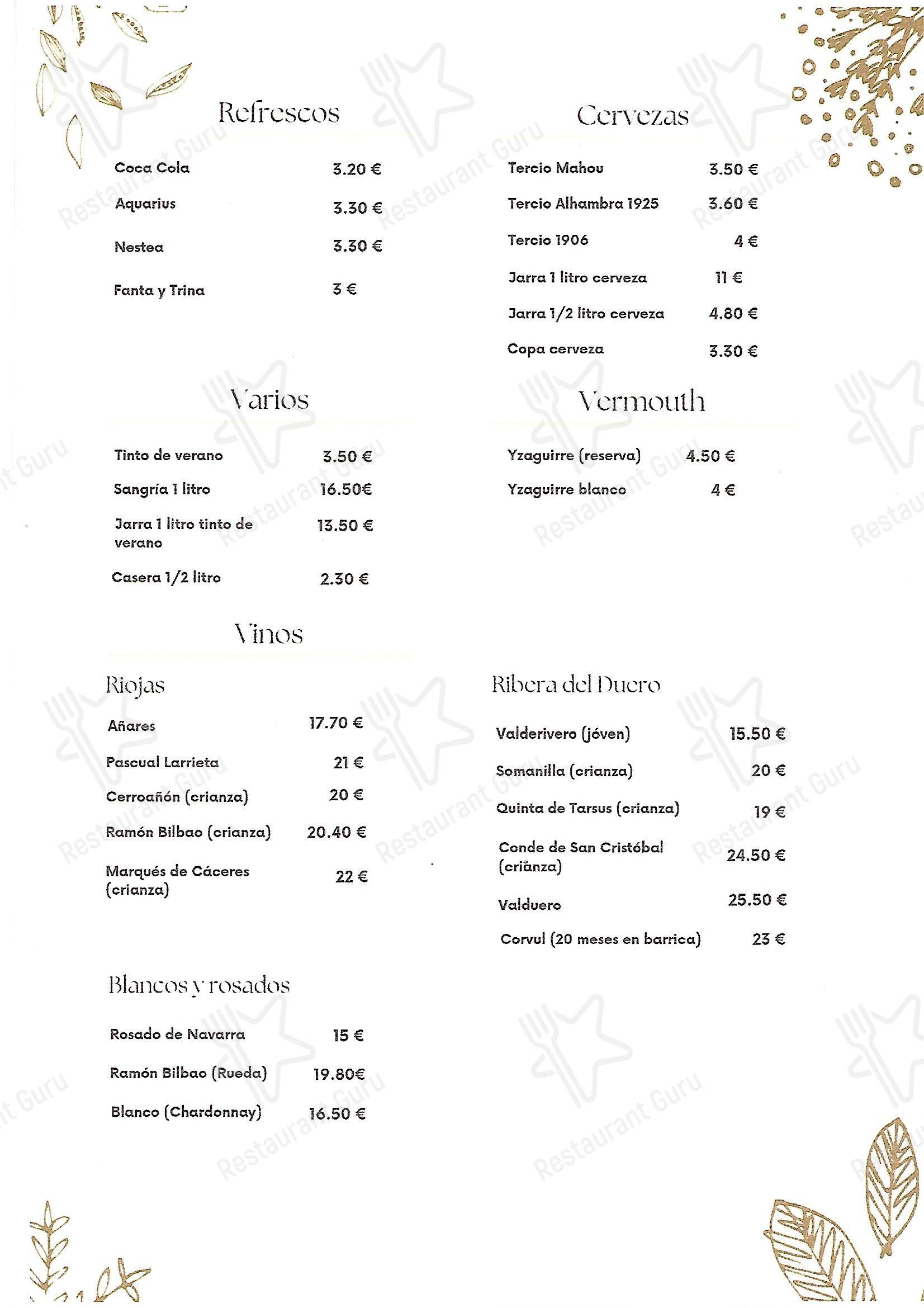 Меню ресторана Restaurante Conchi RASCAFRIA