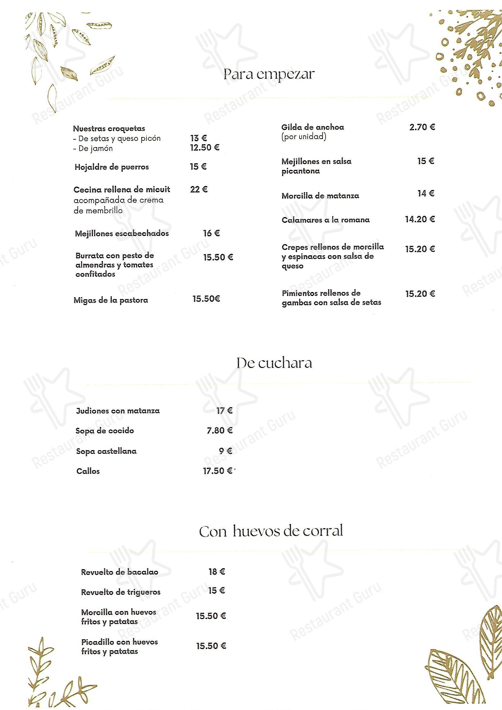 Меню ресторана Restaurante Conchi RASCAFRIA в Раскафрии