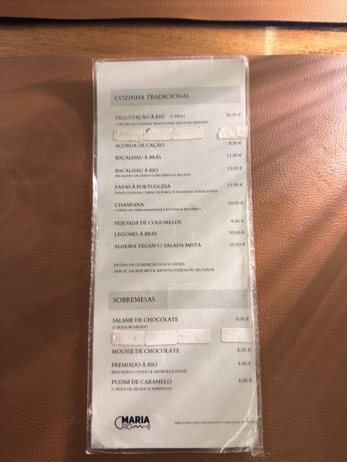 Restaurante Maria Rio меню