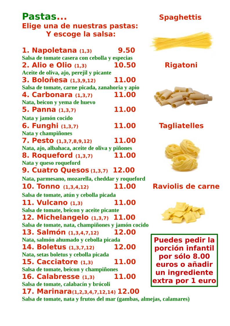 Restaurante Pizzería Michelangelo меню