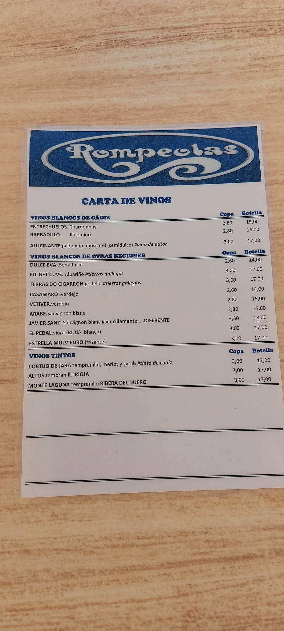 Restaurante Rompeolas меню