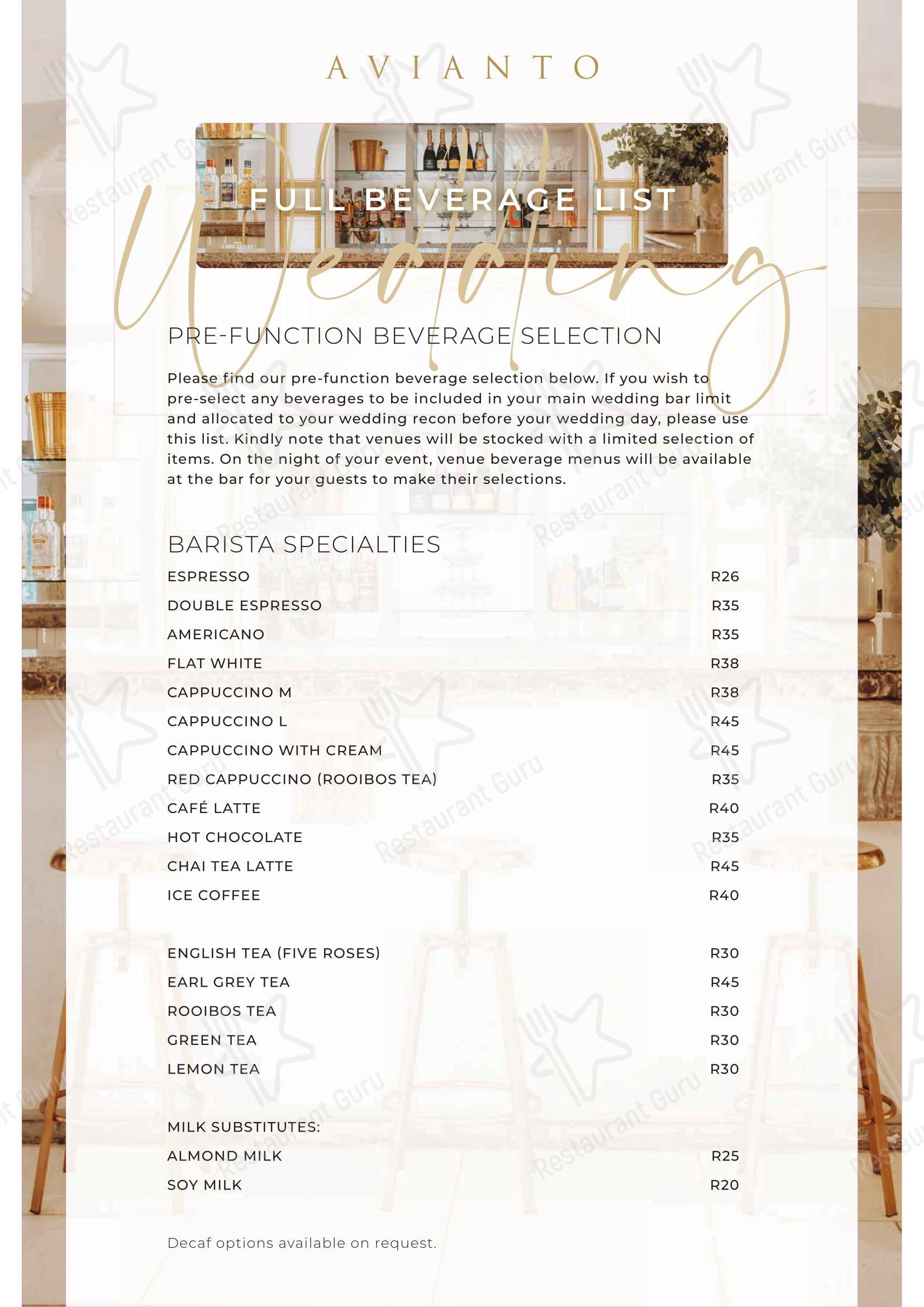 Takeaway Menu ресторана Restaurant Cielo @ Avianto в Рудепурте