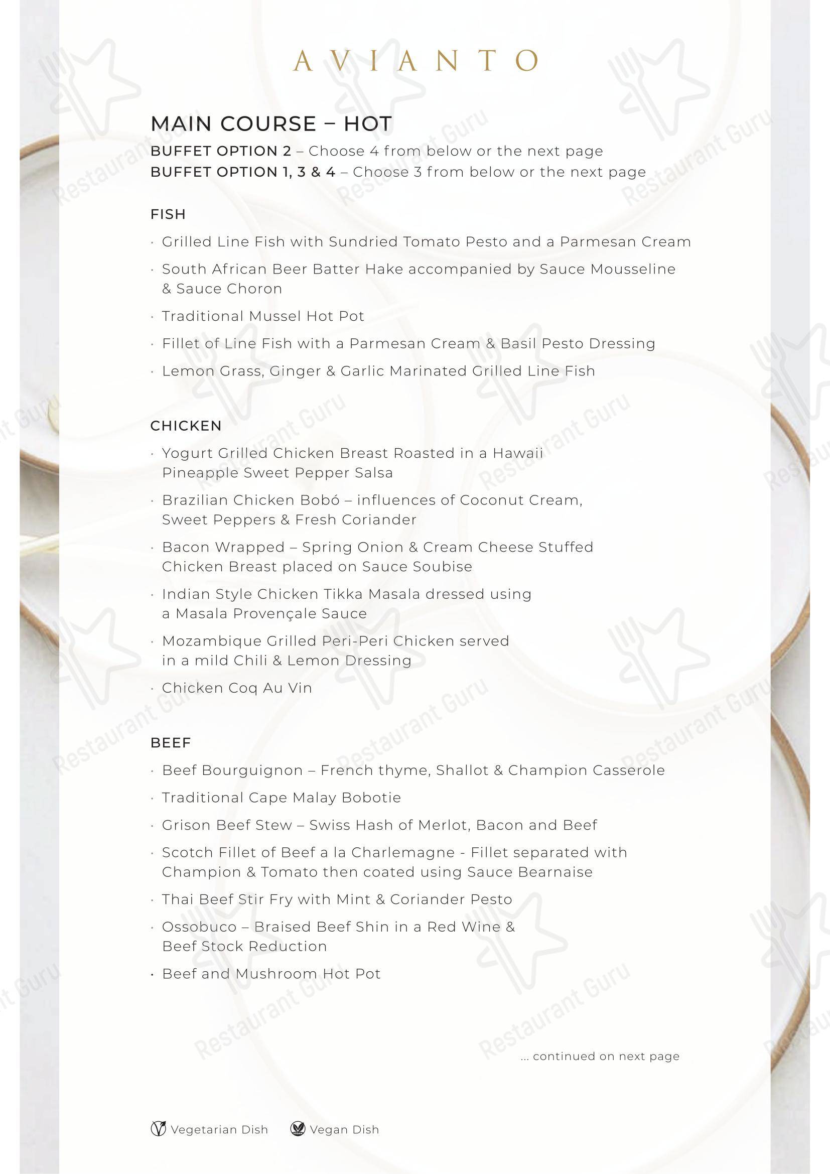Takeaway Menu ресторана Restaurant Cielo @ Avianto в Рудепурте
