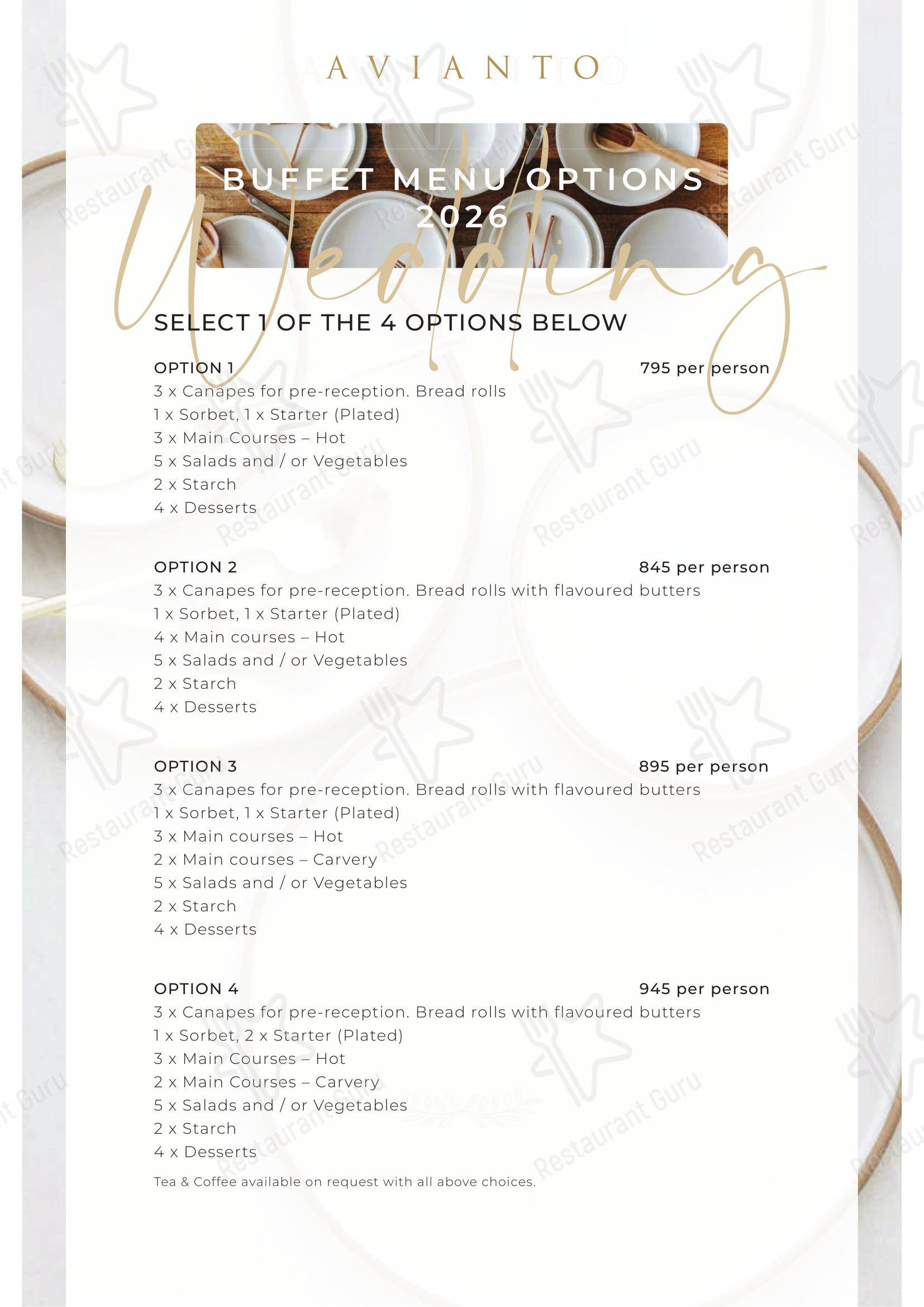 Takeaway Menu ресторана Restaurant Cielo @ Avianto