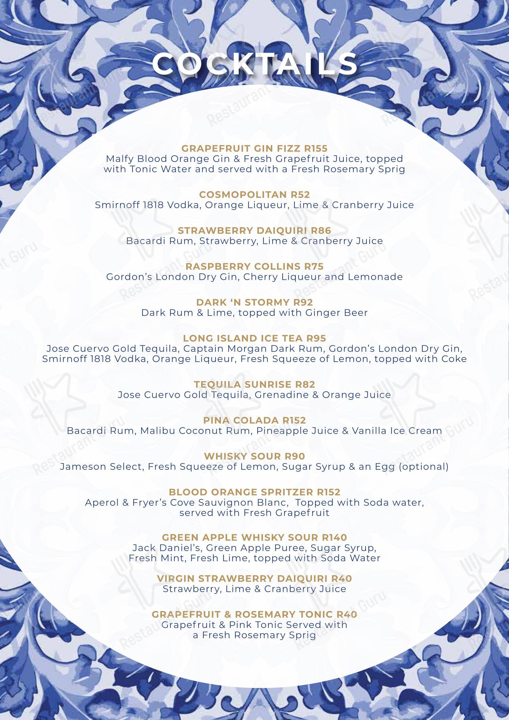 Carte menu ресторана Restaurant Cielo @ Avianto