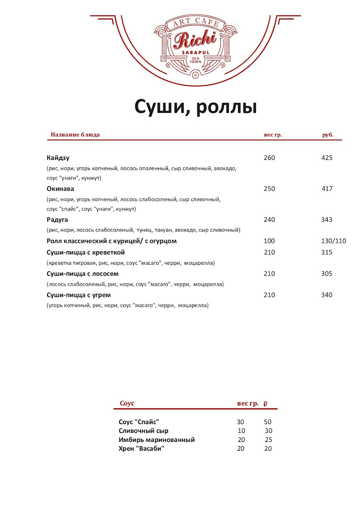 Richi меню