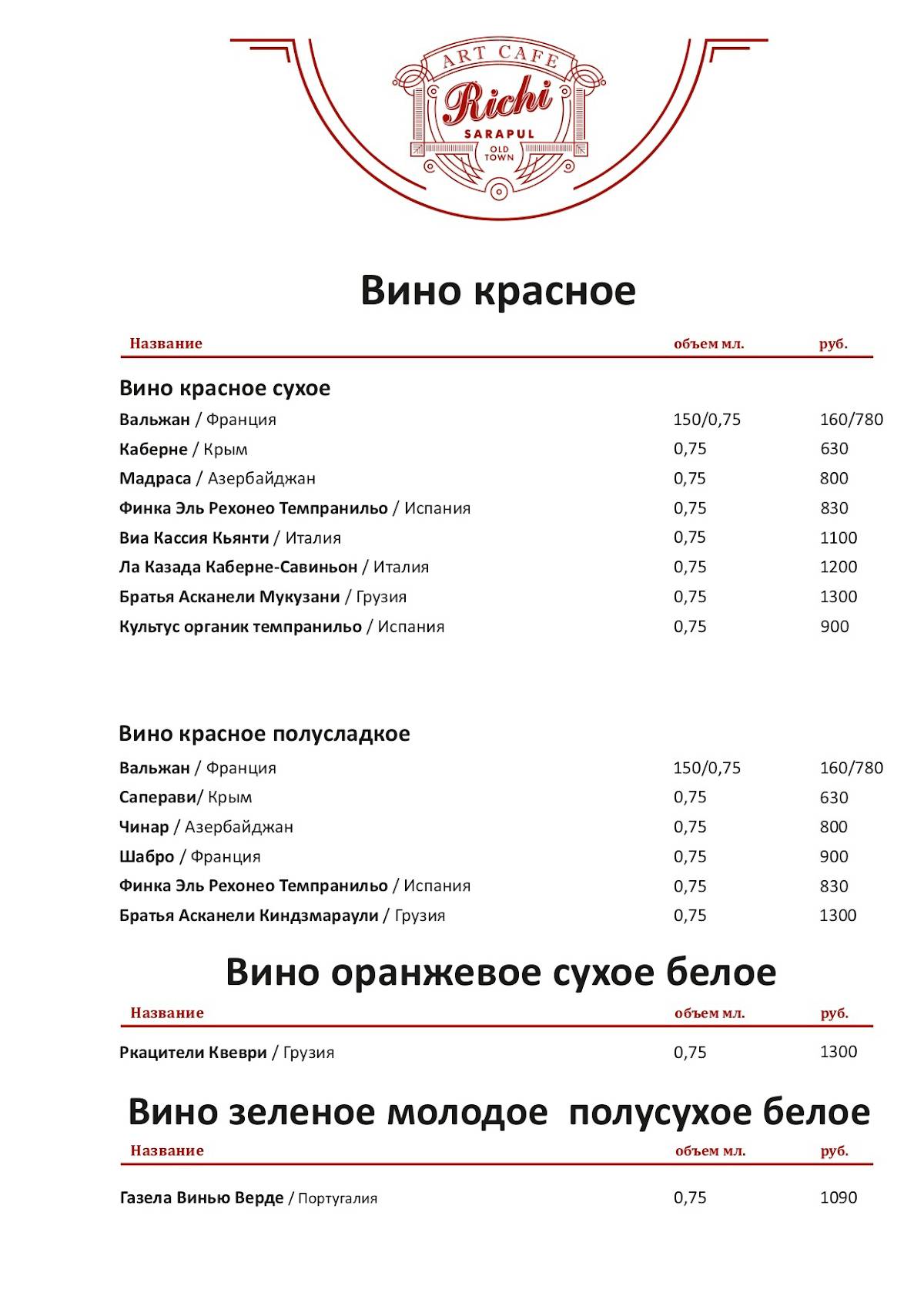Richi меню