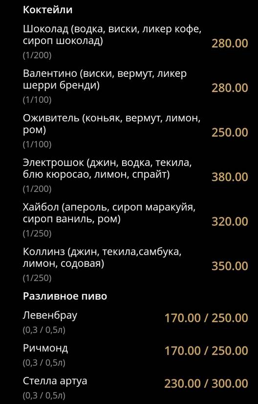 Ричмонд меню