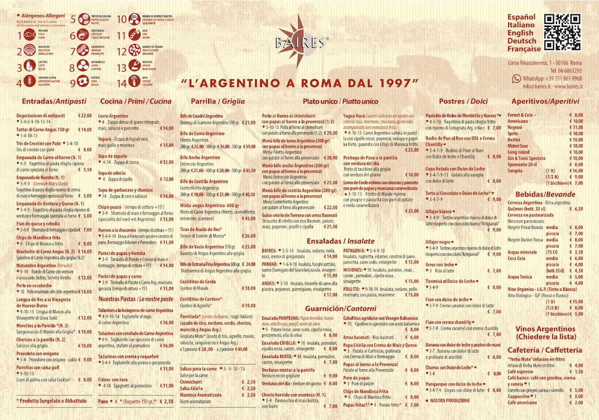 Ristorante Argentino Baires меню