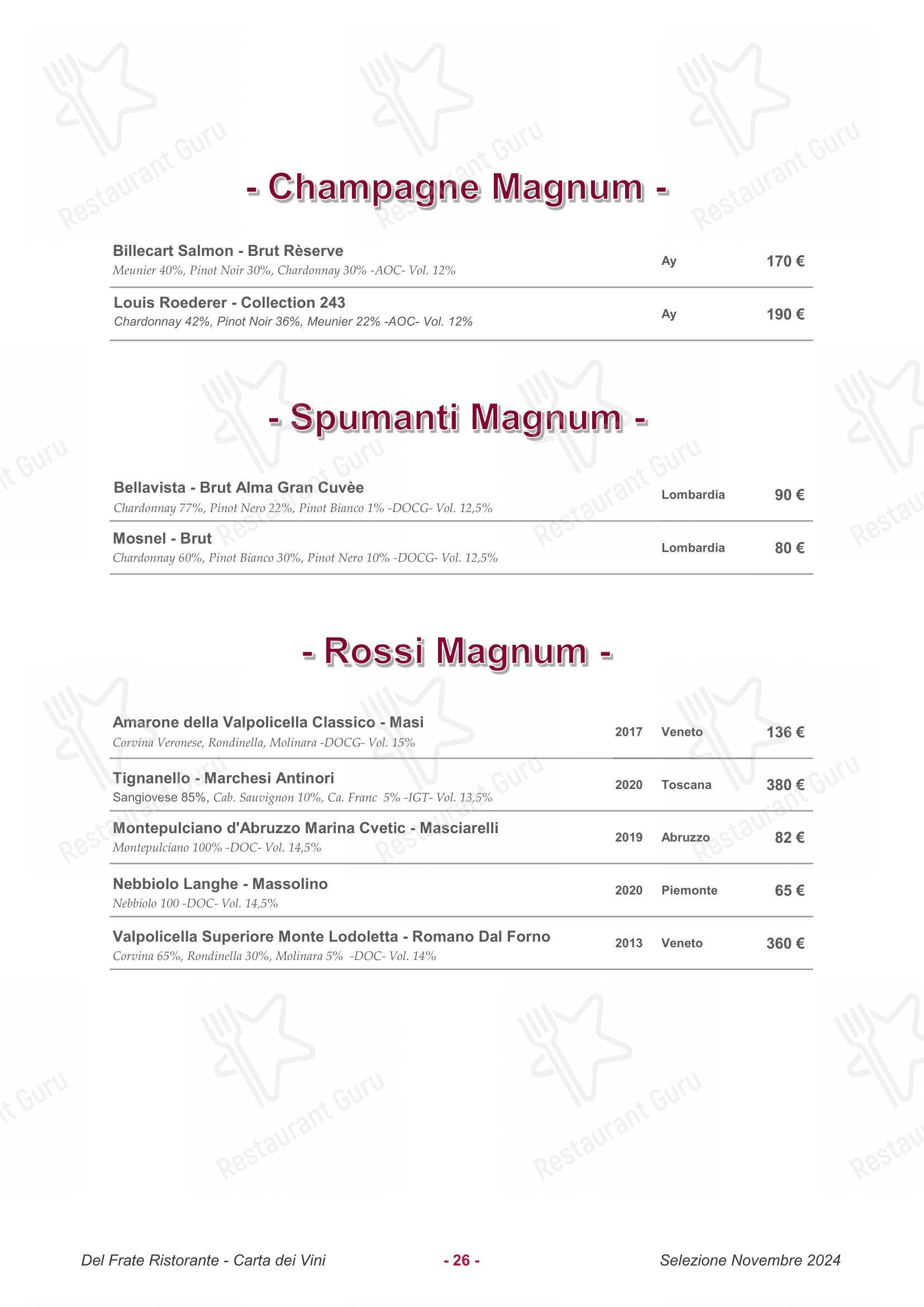 Меню напитков ресторана Ristorante Del Frate