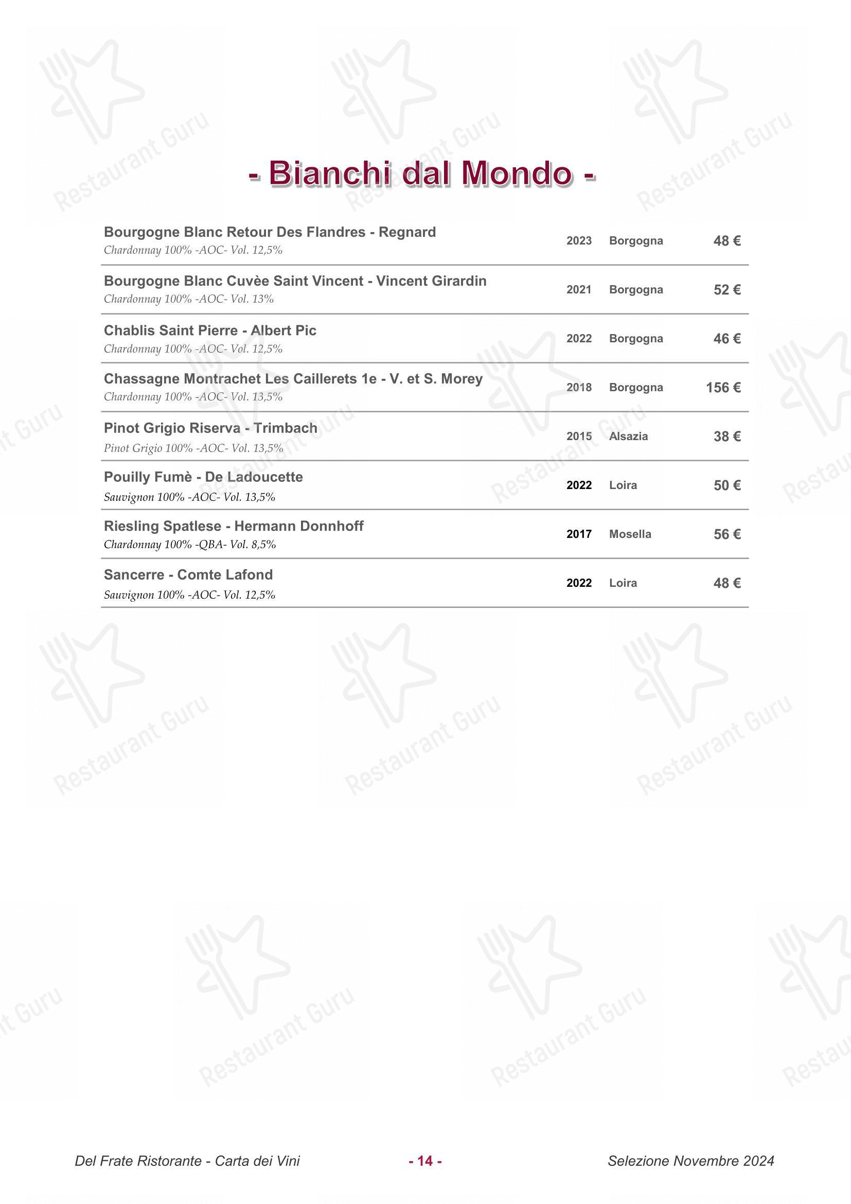 Меню ресторана Ristorante Del Frate - Меню напитков