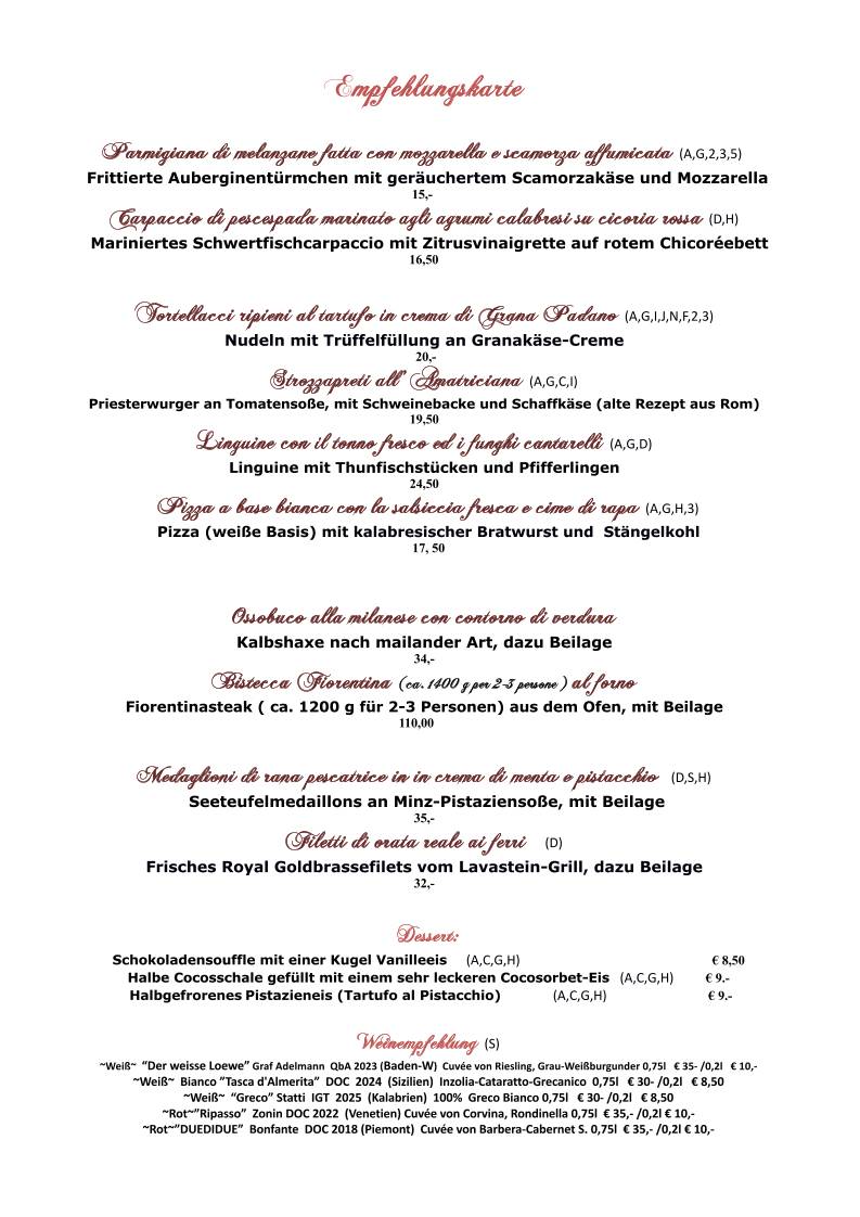 Ristorante Goldoni меню