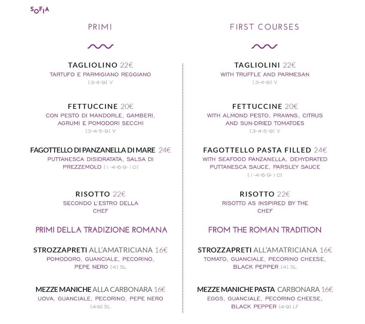 Ristorante Sofia Roma-Cucina Italiana меню