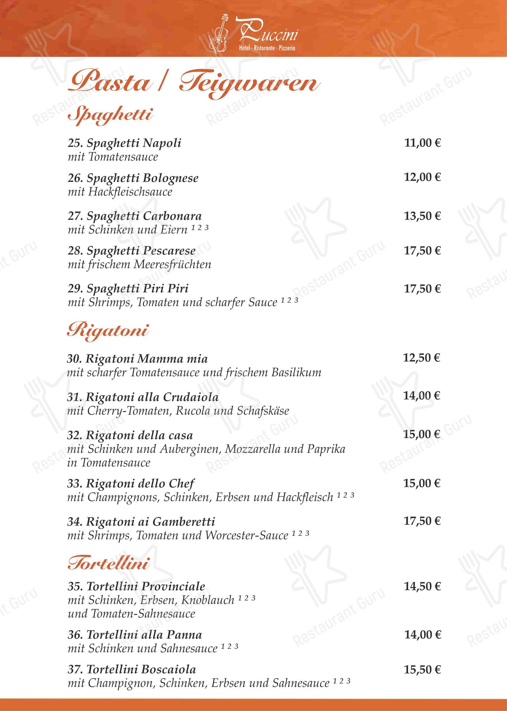 Меню ресторана Ristorante & Hotel Puccini Rastatt
