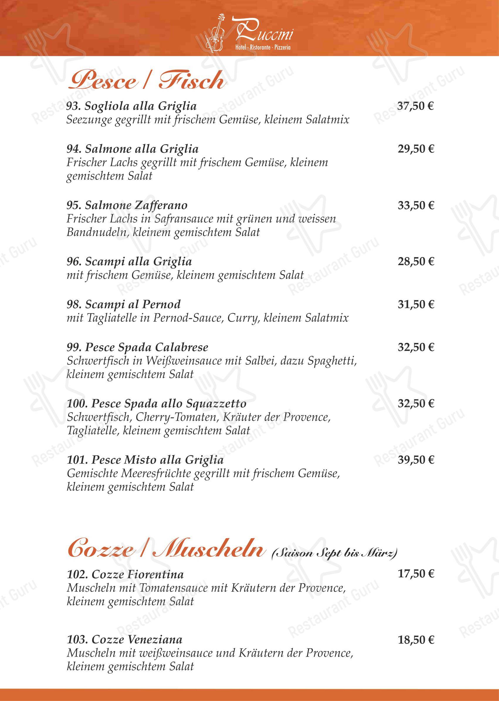 Меню ресторана Ristorante & Hotel Puccini Rastatt - Меню