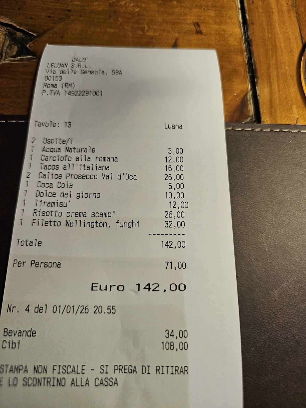 Ristorante daLù меню