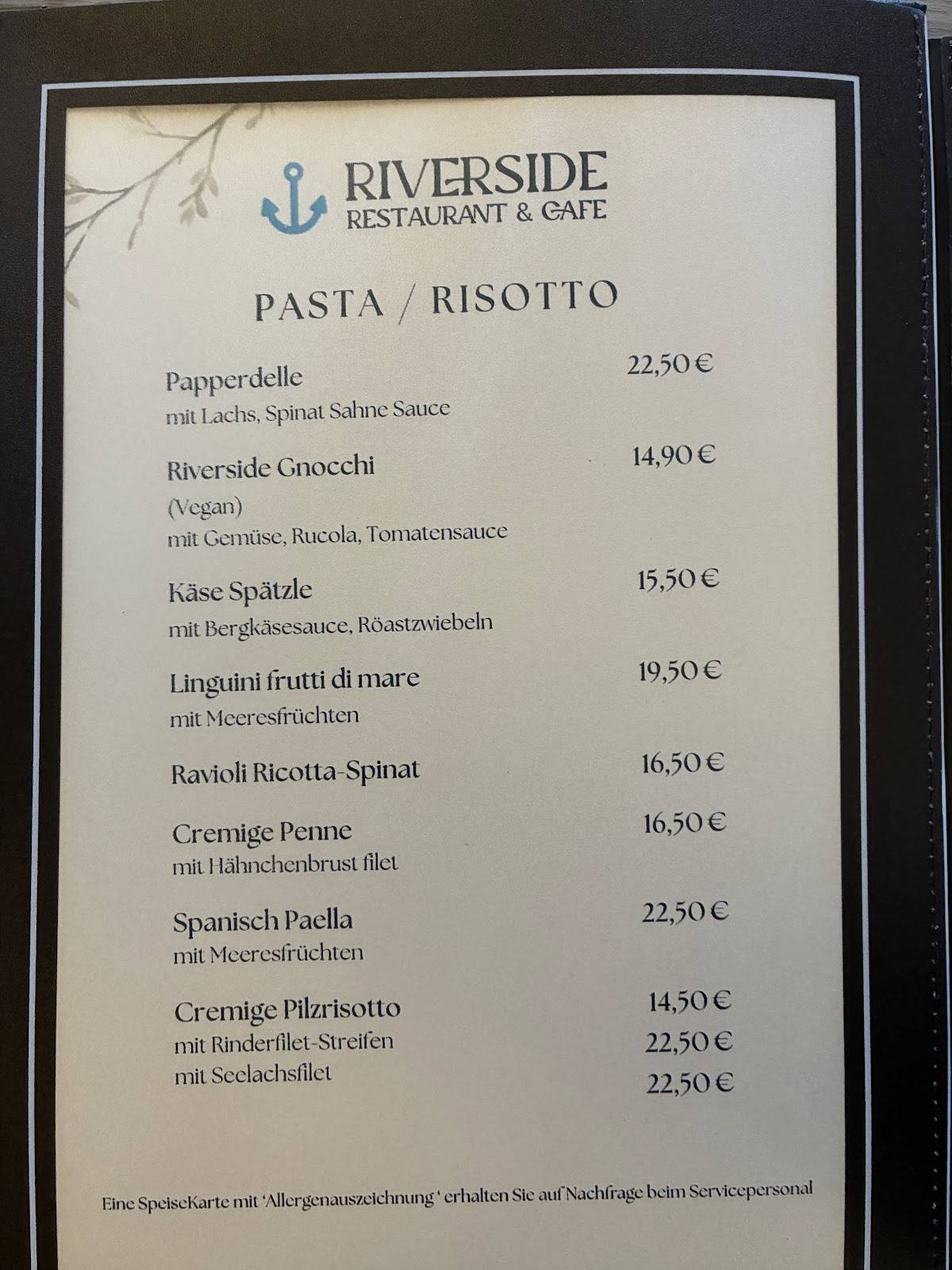 Riverside Restaurant & Cafe меню
