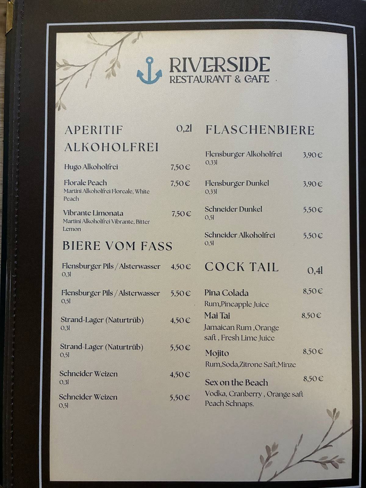 Riverside Restaurant & Cafe меню
