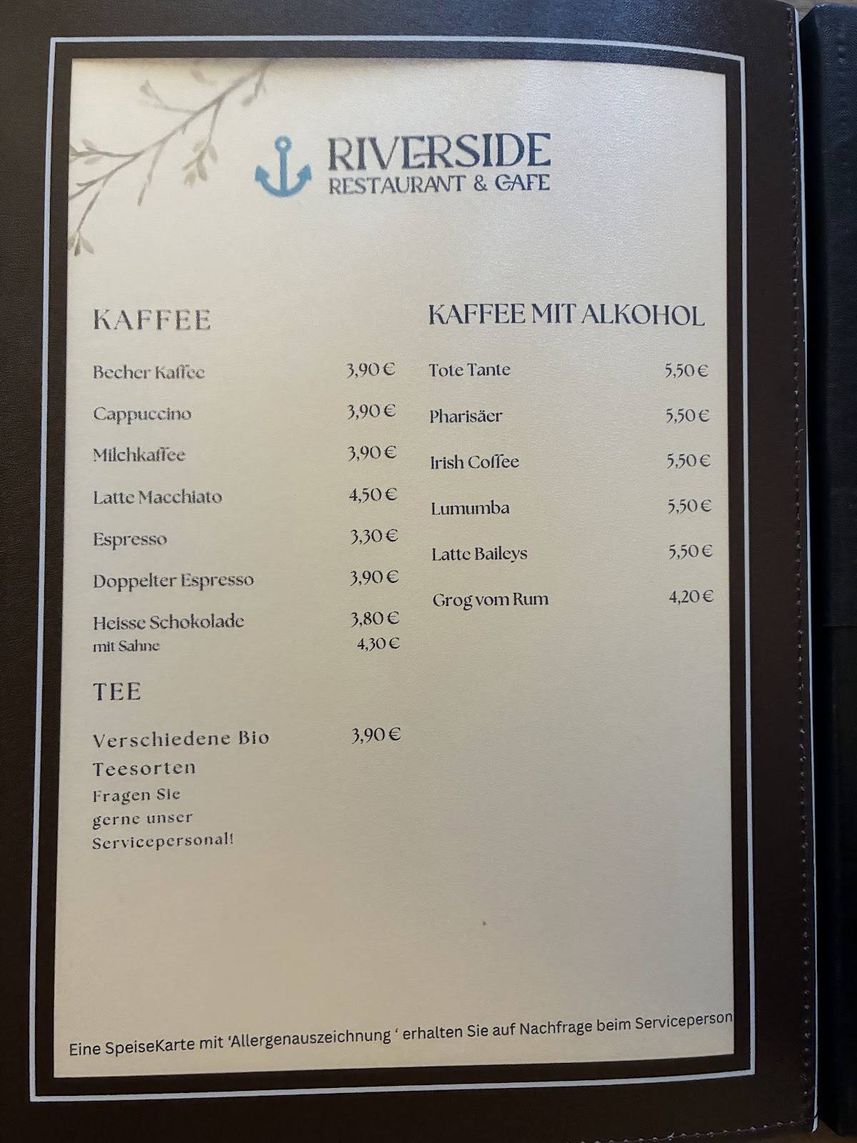 Riverside Restaurant & Cafe меню