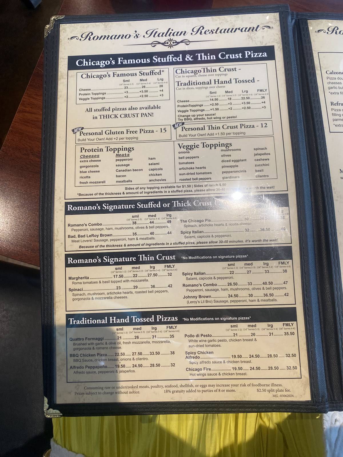 Romano's Chicago Pizzeria меню