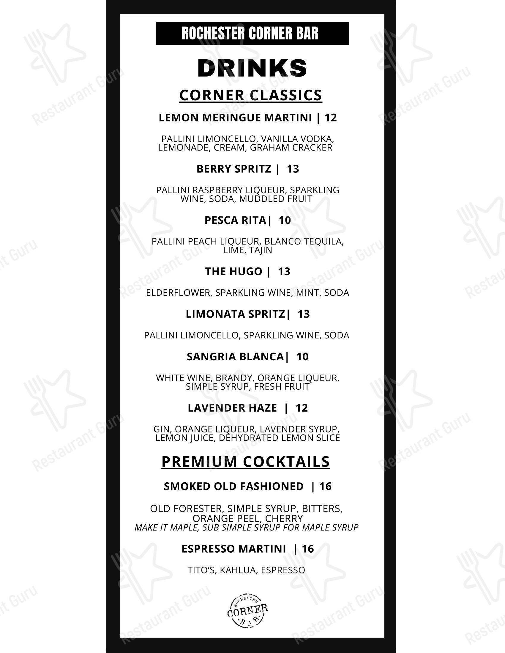 Меню паба и бара Rochester Corner Bar - Детское