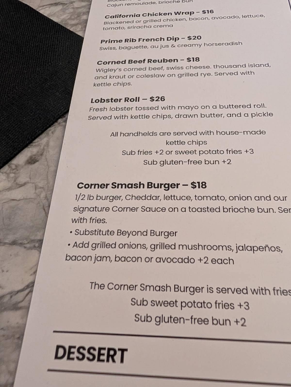 Rochester Corner Bar меню