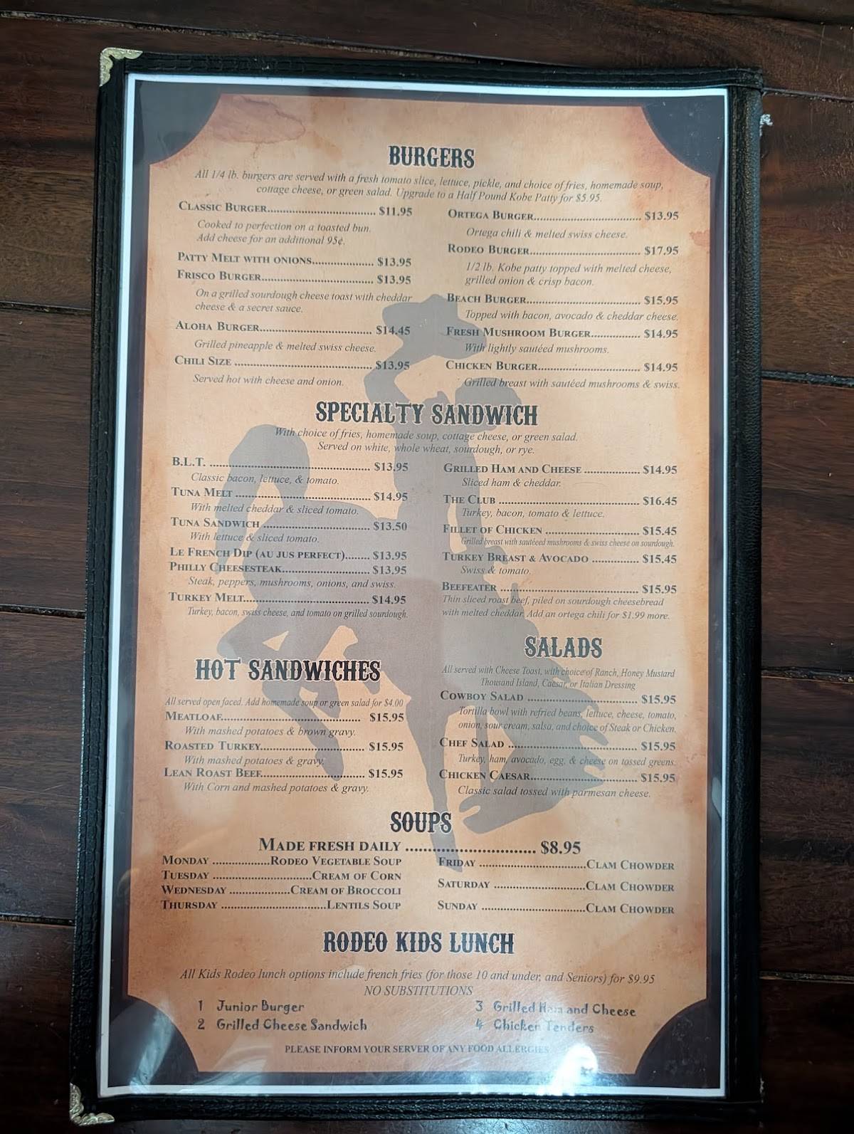Rodeo Café меню