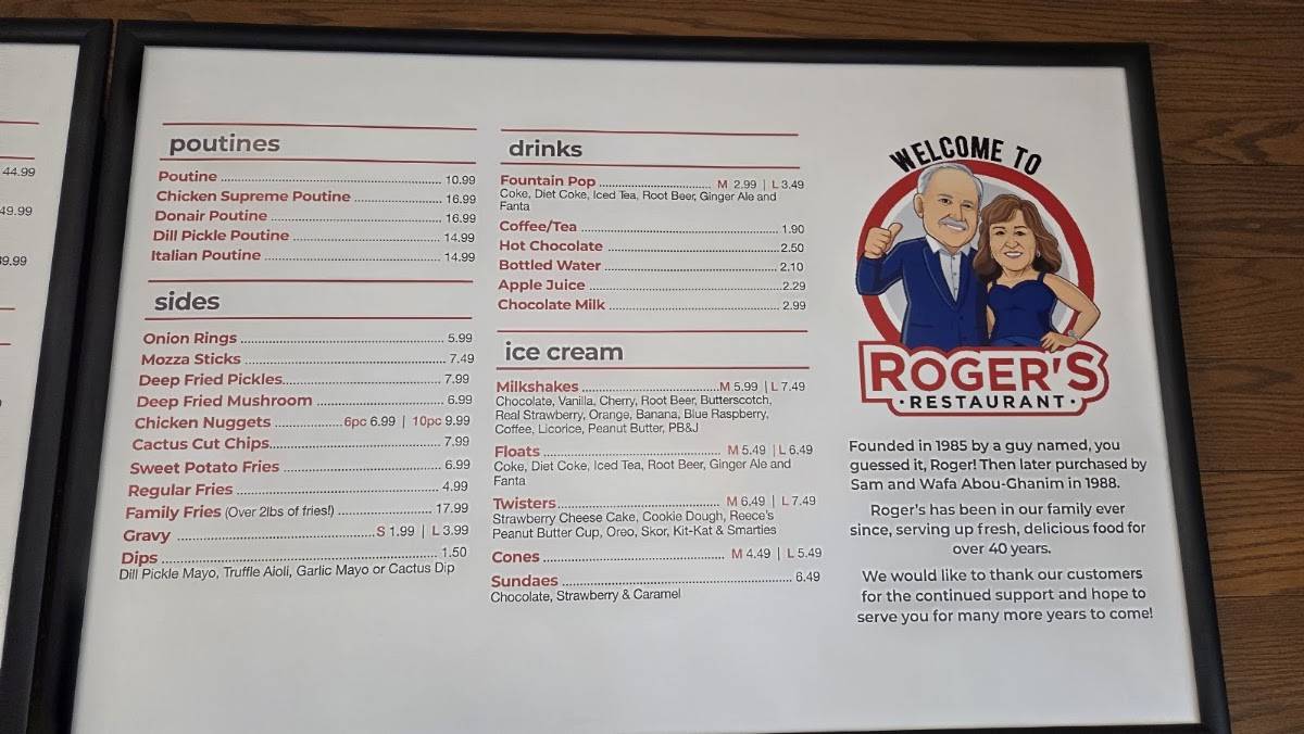 Roger's Drive-In Restaurant меню