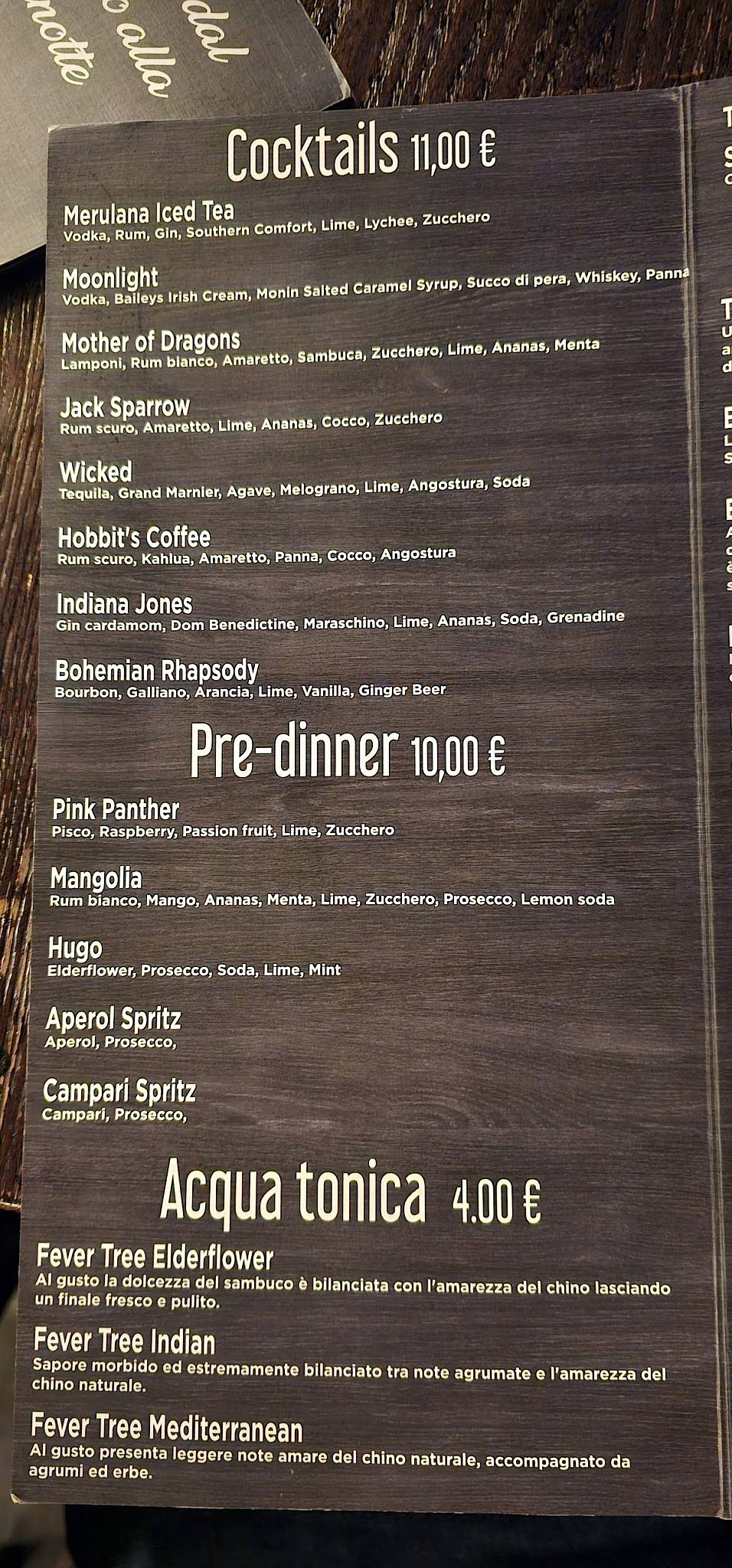 Merulana Pub & Bistrot меню