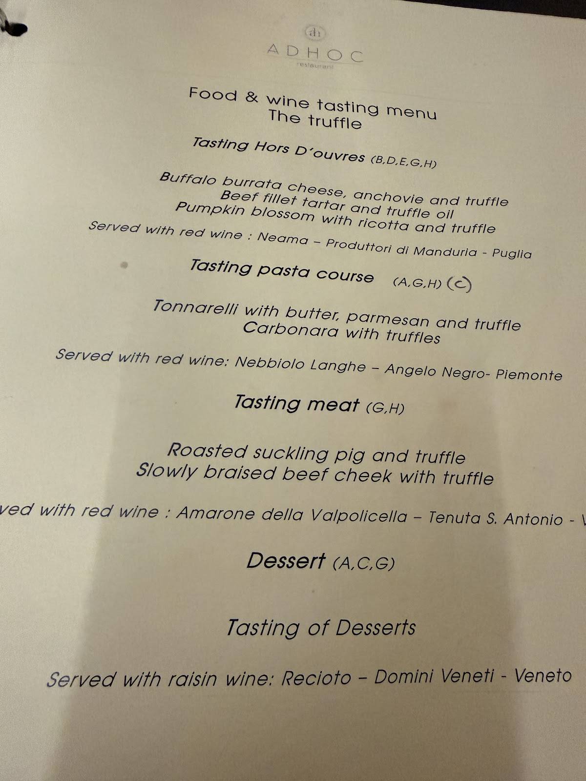 Ristorante Ad Hoc меню